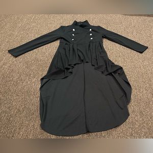 EUC Women’s XL Black Dress Long Sleeve cape buttoned front short asymmetrical